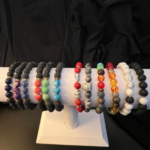 ALL 12 Bracelets. chakra Healing Lava Natural Stone Chakra Yoga Bead - Picture 1 of 5